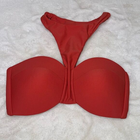 MIKOH Padded Bandeau High Neck Bikini Top Red Size Small - Picture 1 of 6